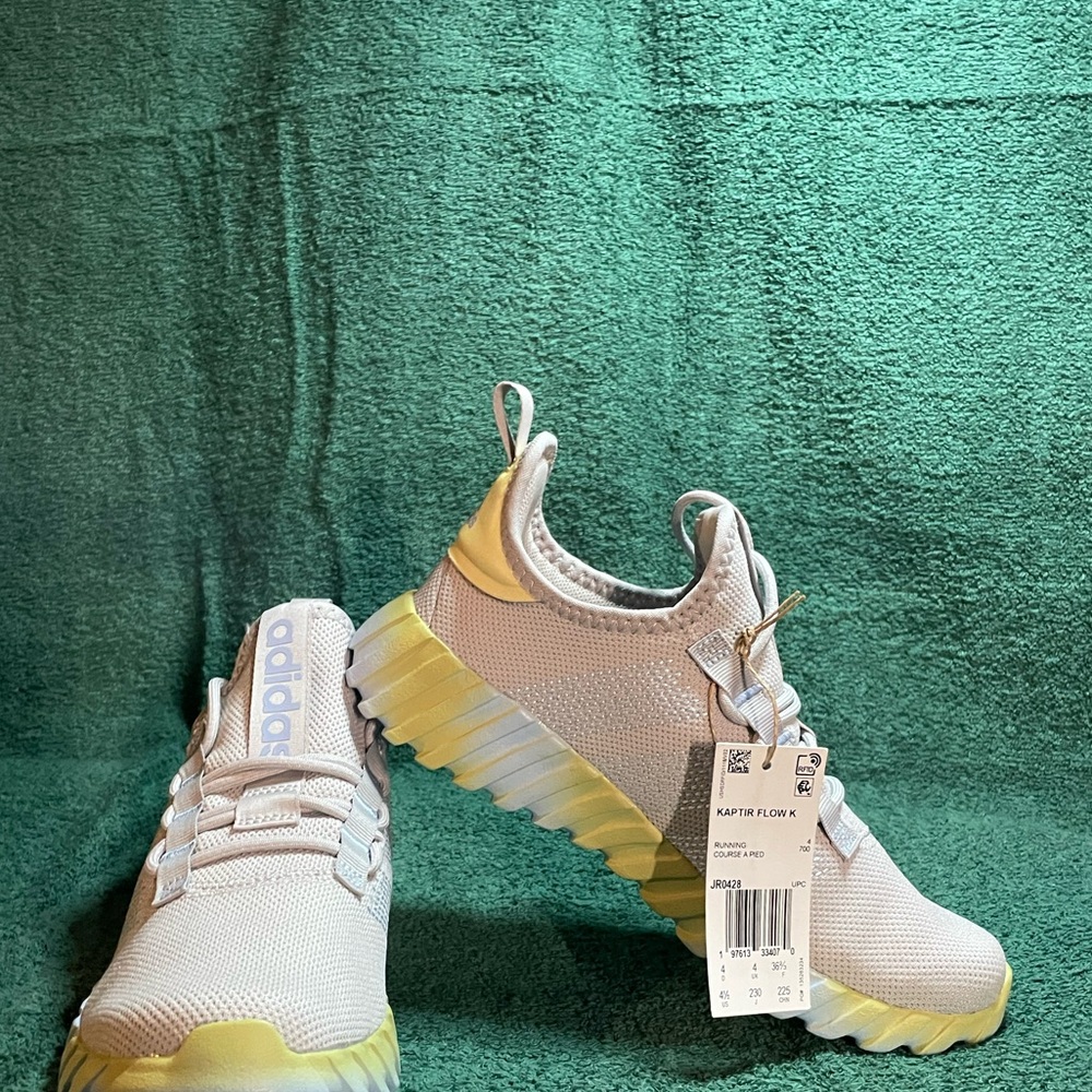 Adidas Kids Kaptir Flow Light Gray Sneakers with Yellow and Blue Accents